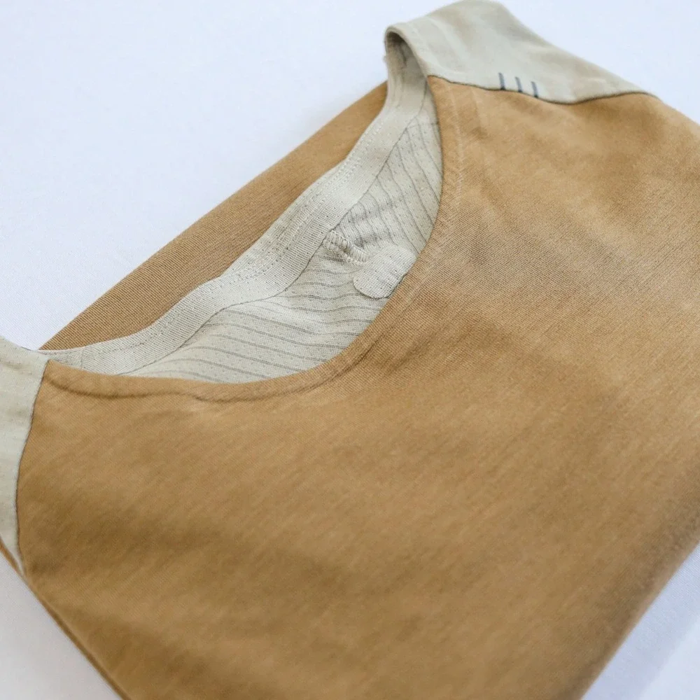 Lululemon Always Agile Short Sleeve Shirt Tan Beige Raglan Curved Hem Mens Small